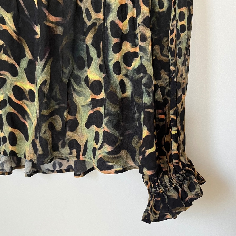 Bl^nk London Joelle Leopard Print Peasant Blouse XS Black Green - Picture 8 of 16